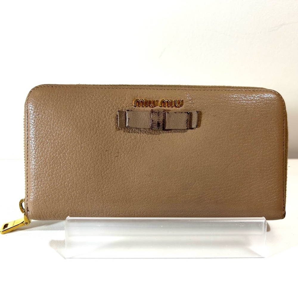 Miu Miu Pink Beige Leather Zip Wallet